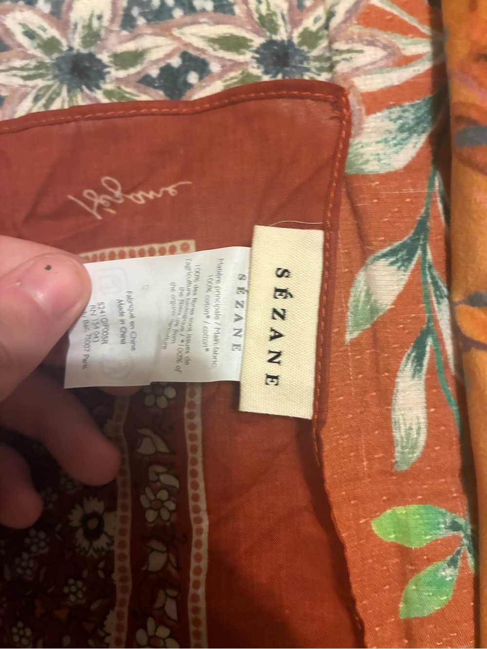 2 Sezane Floral Bandana Scarf - Rust and Green - Picture 3 of 7